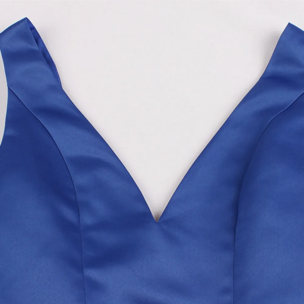 Женское вечернее платье Elagant синее длинное макси без рукавов с v образным вырезом