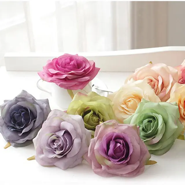 

50pcs 29Colors 10.5CM Artificial Silk Oil Painting Vintage Rose Flower Head Diy Wedding Wall Arch bouqet Decorative Accessory