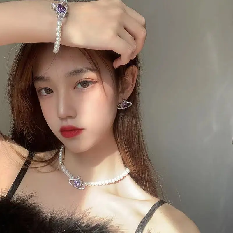 

2021 Korean Fashion Purple Heart Crystal Stud Earrings For Women Elegant Planet Rhinestone Boucle D'oreille Jewelry Accessories