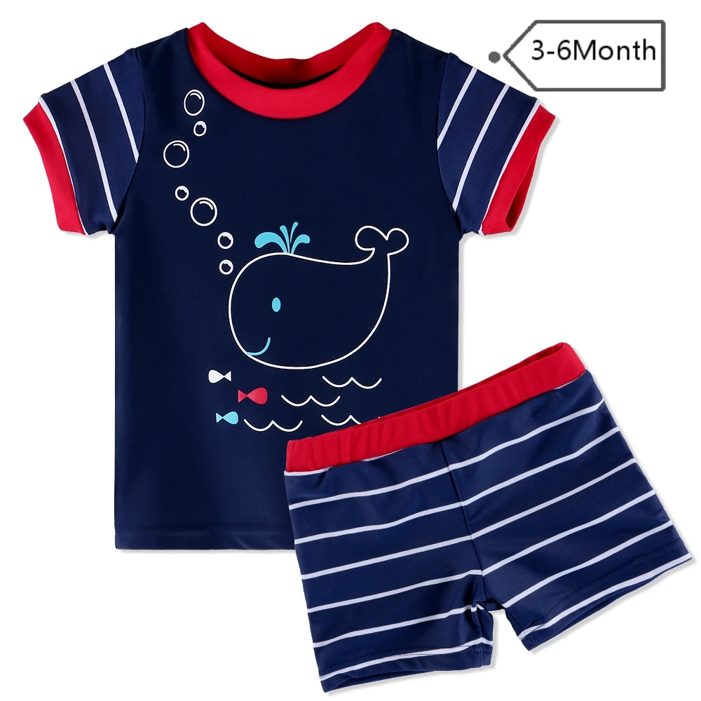 BAOHULU/милый мультяшный детский купальник с коротким рукавом UPF50+ одежда для купания для маленьких мальчиков; детские купальные костюмы для серфинга - Цвет: Navy 3-6 Month