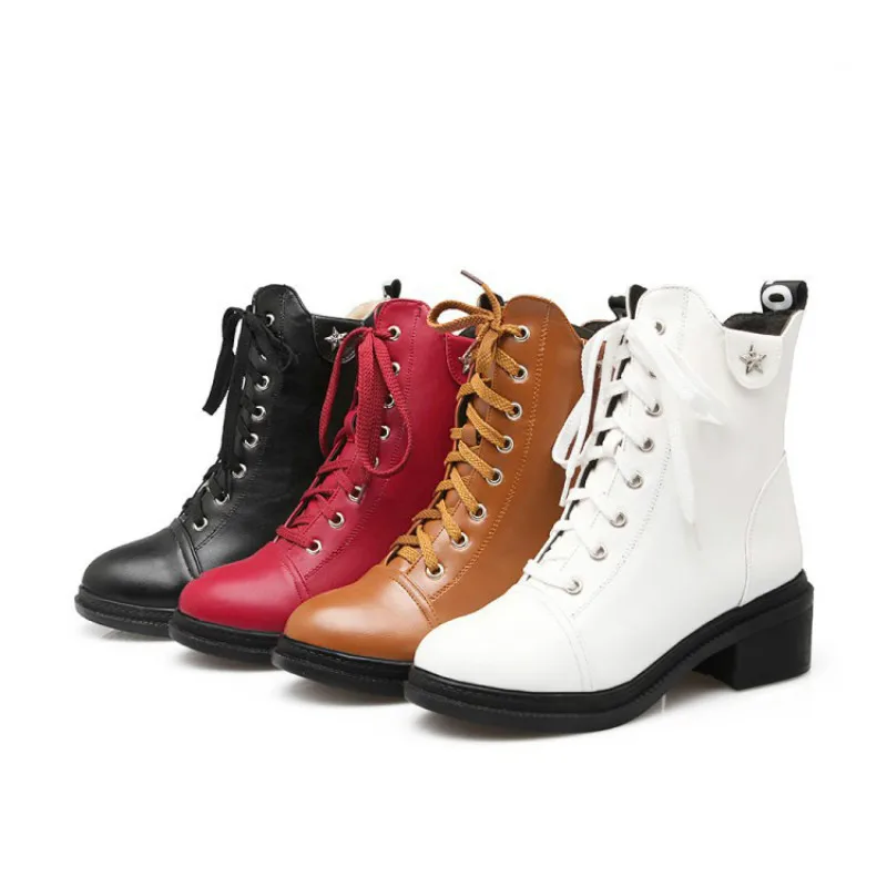 Женские ботинки до середины икры женские зимние со шнуровкой и высоким