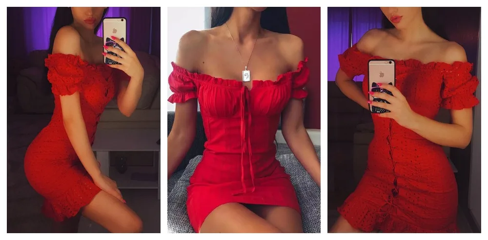 Glamaker сексуальное пляжное платье в красный горошек с оборками, Женские Короткие вечерние платья с открытыми плечами на шнуровке, облегающее платье, женское мини-платье vestidos