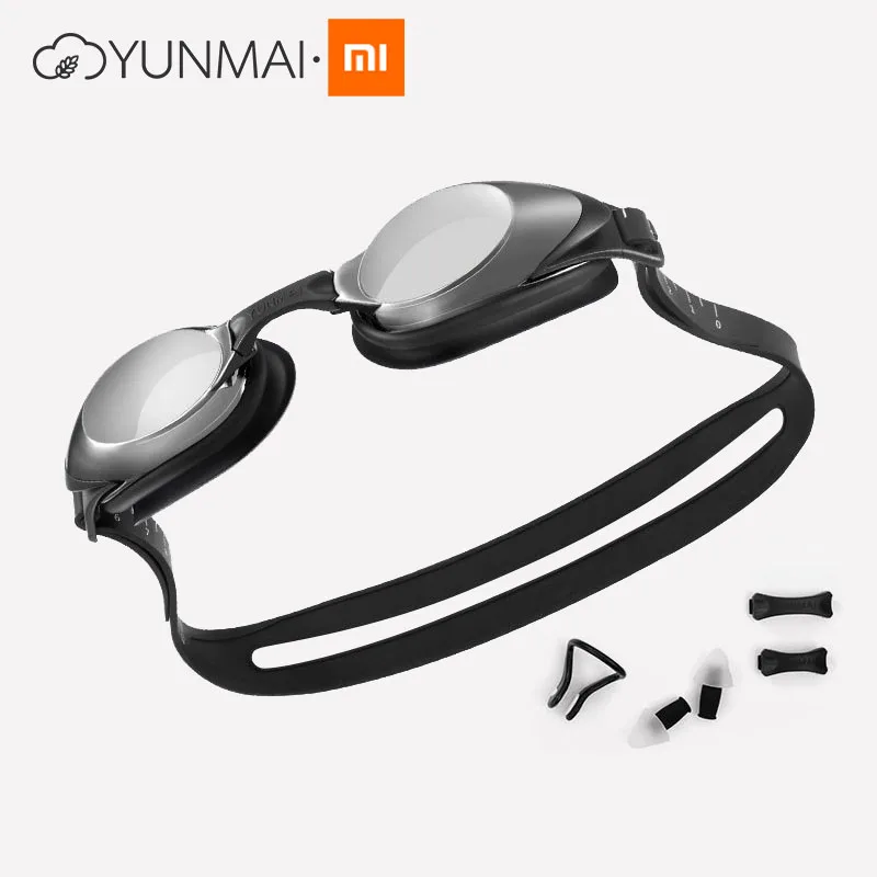 Черный Xiaomi Mijia Yunmai плавательные очки набор HD анти-туман нос пень ушные силиконовые плавательные очки гальванические водонепроницаемые - Цвет: Черный