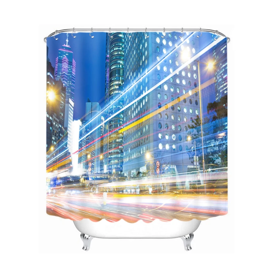 3d красочный город и высокое здание красный автобус занавески для душа