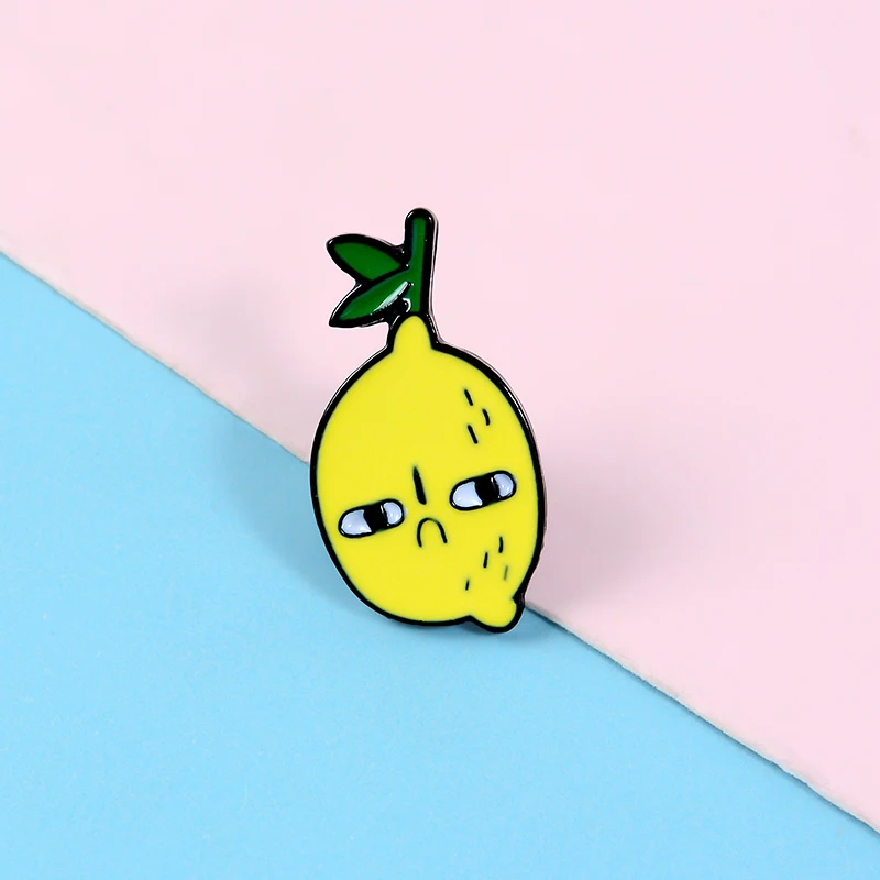 

Fruit fairy tale Story Unhappy Lemon Hard Enamel Pins Cute Face Metal Brooches Badges Clothes Bags Pins Jewelry Friends Gifts