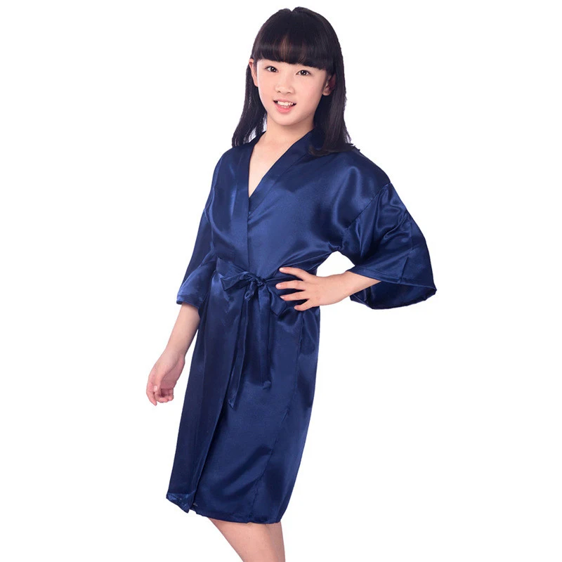 Оптовая продажа детский атласный шелковый халат кимоно для девочек банный с