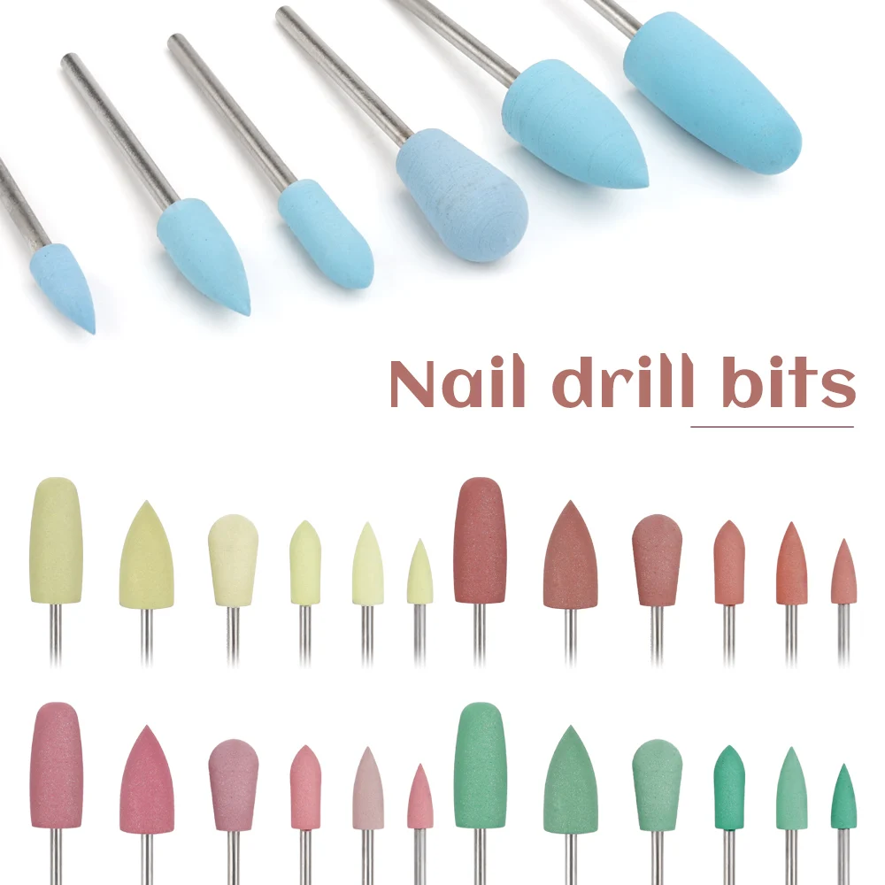 

6 Types Rubber Silicone Nail Drill Bit Nail Buffer Rotary Burr Mills Cutter for Manicure Drill Accessories Foot Polishing Tools