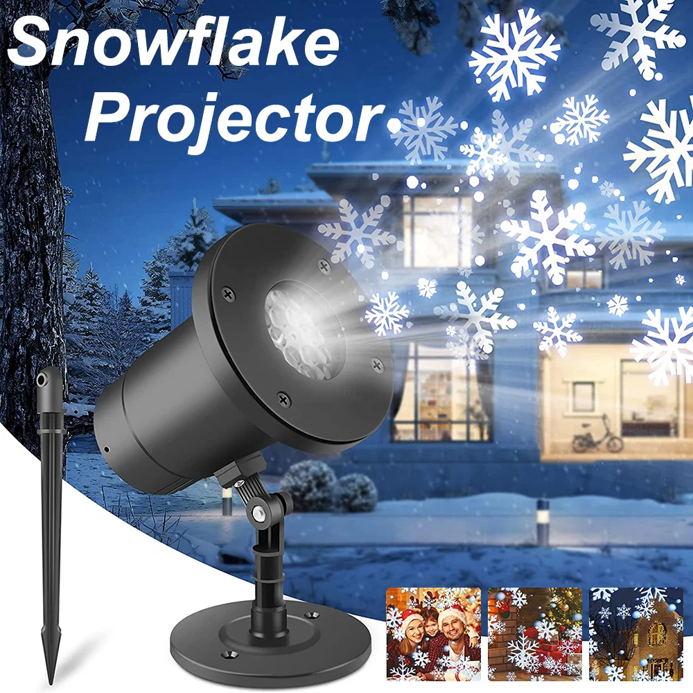 

Рождественский проектор со снежинками, вращающаяся на 180 ° Лампа для проектора со снежинками, празднисветильник свет для рождества, дома, са...