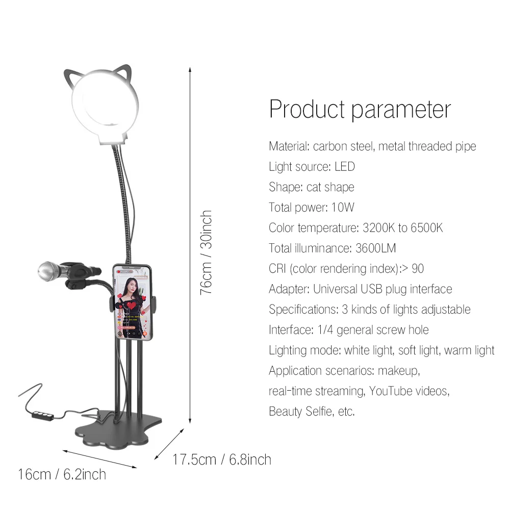 

3 Mode Streaming Broadcast Selfie Ring Light Cat Paw Design Online Control Soft Light Camera Technology Live Bluetooth 2020
