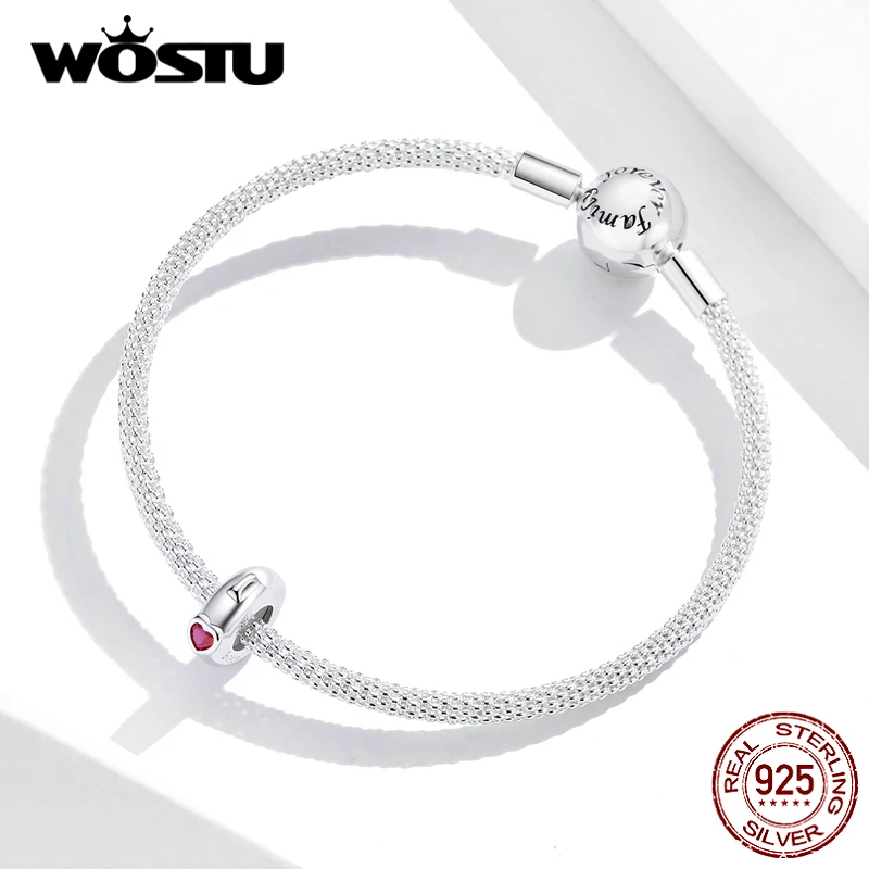 WOSTU Pink Heart Spacer Silicone Stopper 925 Sterling Silver Bead Charm Fit Original Bracelet DIY Jewelry Accessories FNC217 | Украшения и