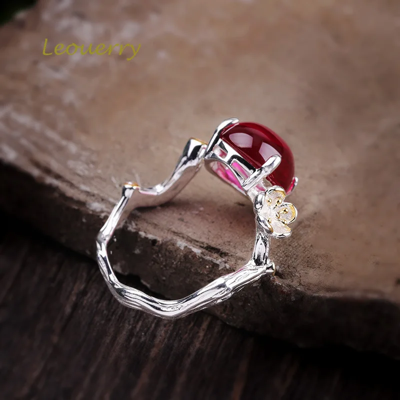 Leouerry 925 пробы серебро Красные кольцо с корундом оригинальные элегантные женские