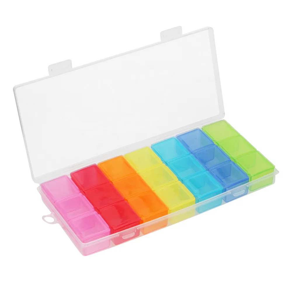 

Storage Box Jewelry Storage Case Nail Art Case Box 21 Grids 7 Day Medicine Drug Pill Organizer