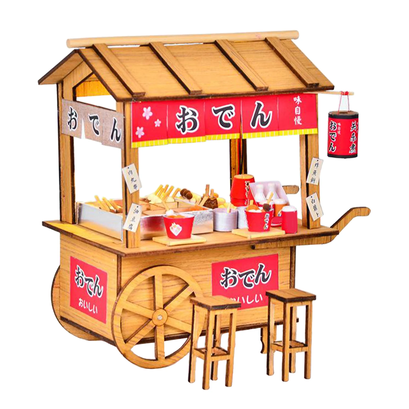 

Japanese Style DIY Miniature DollHouse Kit Crafts with Light Oden Stall Stand