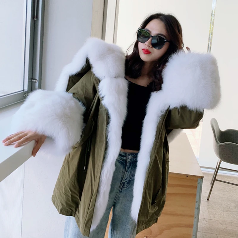 Роскошная женская меховая одежда на утином пуху енота куртки средней длины с