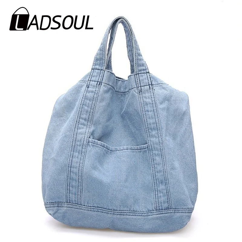 Новая джинсовая сумка LADSOUL нейтральная и Женская Холщовая Сумка большая для
