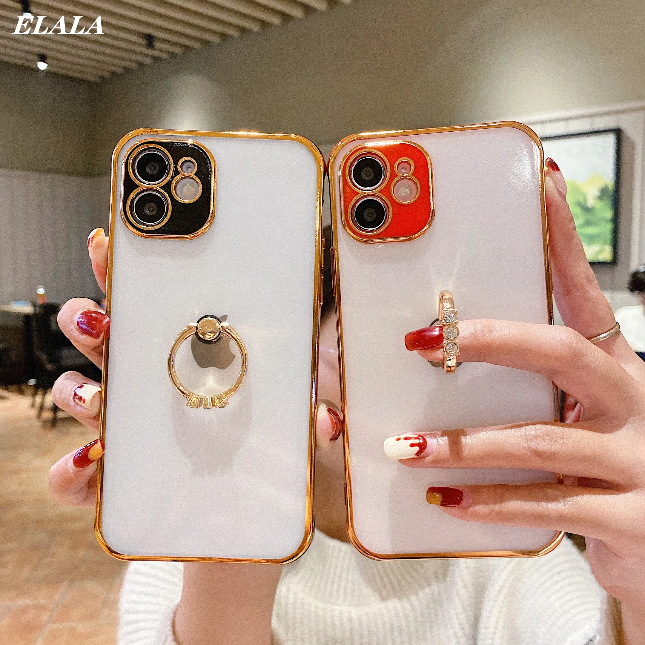 

Plating Matte Clear Cases for iPhone 12 Mini 11 Pro Max XS XR X SE 2020 6 6s 7 8 Plus Double Color Ring Holder Phone Back Cover