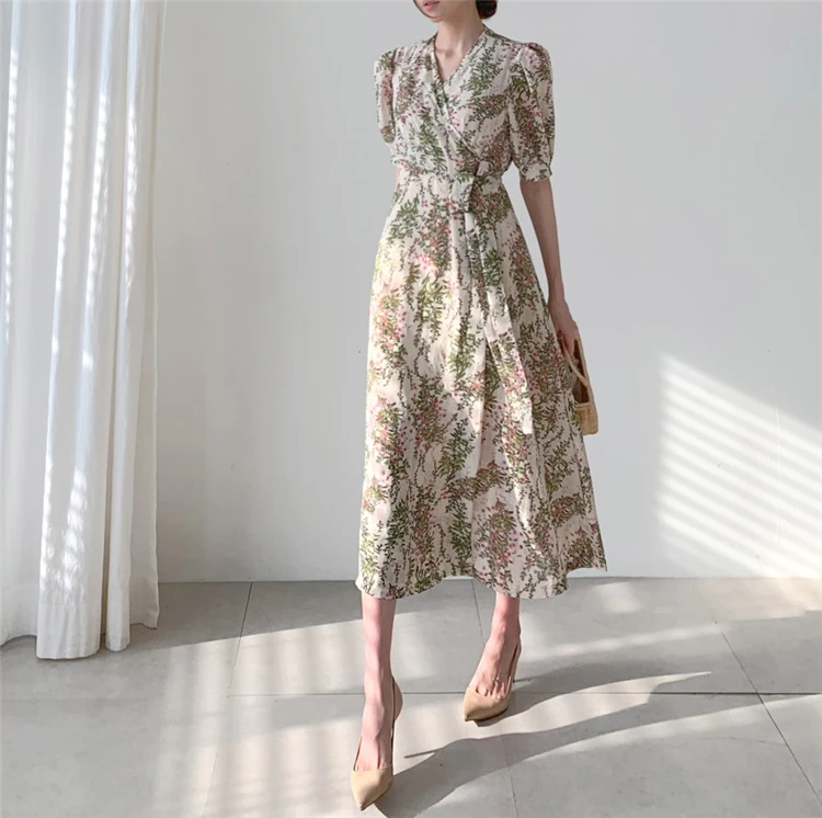 Женское шифоновое платье Colorfaith повседневное длинное винтажное с высокой талией v