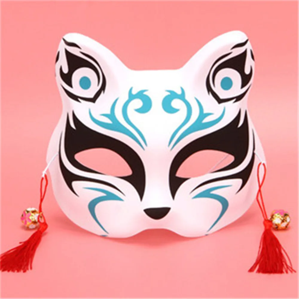 Japanese Mask Half Face Hand-painted Cat The Nine-tailed Fox Mask Anime ...