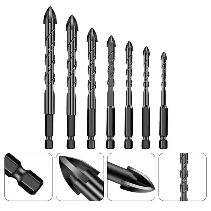 

7pcs 4-blade Drill Bit Accessory Hard Alloy Sturdy Drill Bit Drill Head for Wood Glass Ceramics
