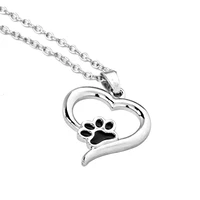 hollow lucky footprint love heart animal pet dog paw pendant necklace love woman mother girl gift wedding blessing jewelry