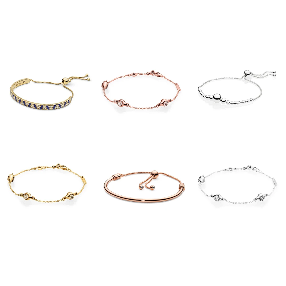 

925 Sterling Silver Base Bracelets Bangels Rose Gold Colory Diy Adjustable Size For Original Charm For Women DIY Love Jewelry