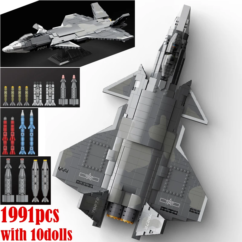 

MOC 1911PCS Military High-Tech Air Fighter Aviation Aircraft J-20 Stealth Fighter Model Building Blocks Bricks kids Toys gifts