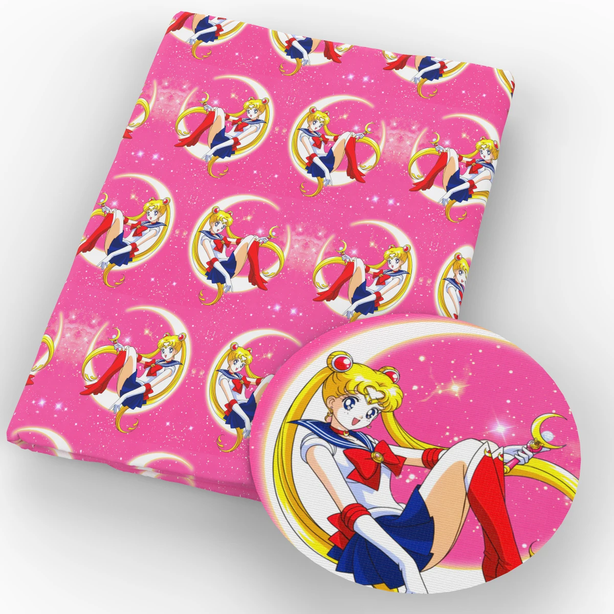 Половинная Полиэстеровая хлопчатобумажная ткань с японским аниме Moon Girls принтом