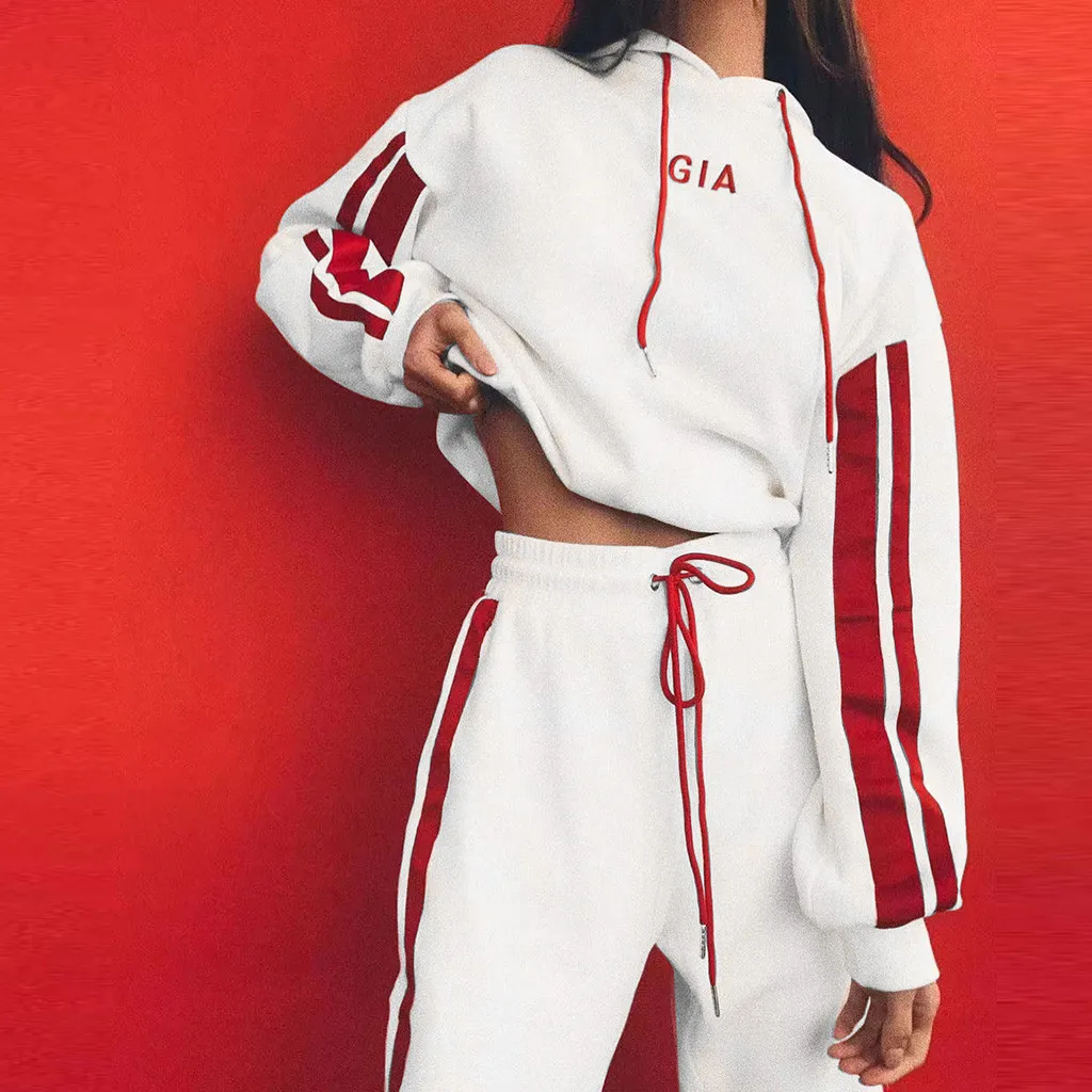 Женский спортивный костюм с надписью и шнуровкой топы капюшоном длинным рукавом