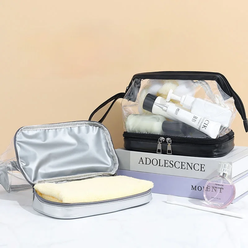 

New Women Dry and Wet Separation Waterproof Make Up Case Travel Zipper Clear Makeup Beauty Wash Organizer Bath Toiletry Bags Kit