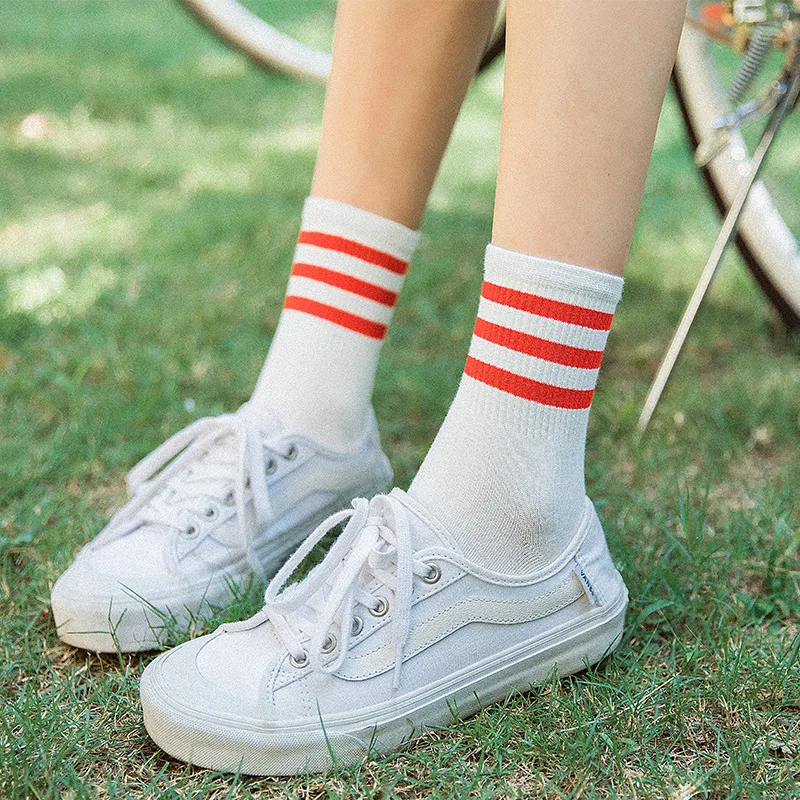 Женские короткие носки с тремя полосками новые модные хлопковые белые женские