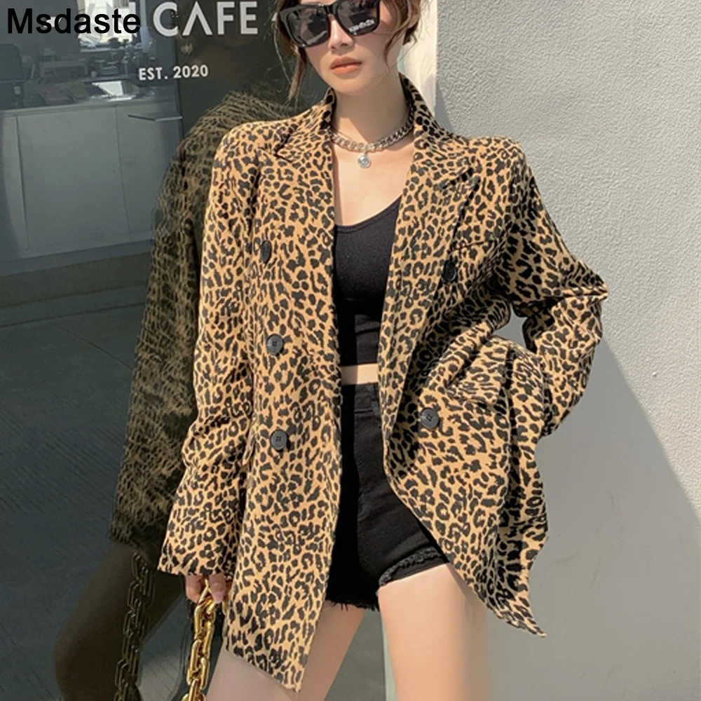 

Женский блейзер с леопардовым принтом и длинным рукавом, байкерская куртка, верхняя одежда, куртки Mujer, винтажные женские модные Casaco женстве...