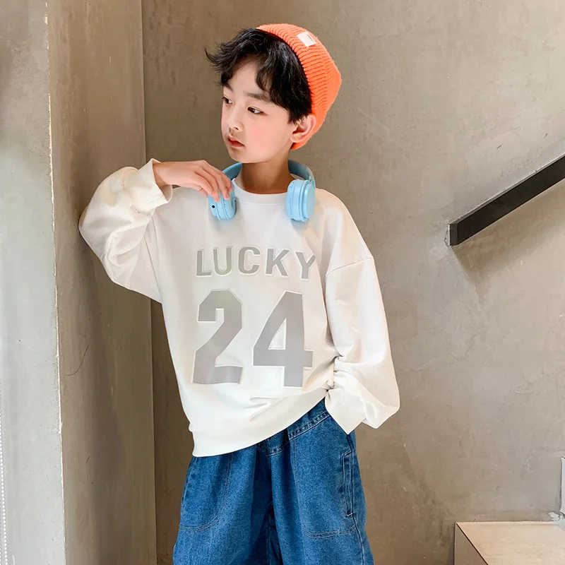 

2021 Spring Autumn Casual Sport Children Long-sleeved Baby Kids Letter Printing Pullover Tops Teen Boys Fashion Loose Sweatshirt