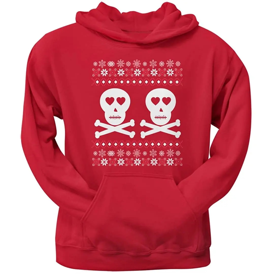 

Old Glory Skull and Crossbones Lovers Ugly Christmas Sweater Red Adult Pullover Hoodie