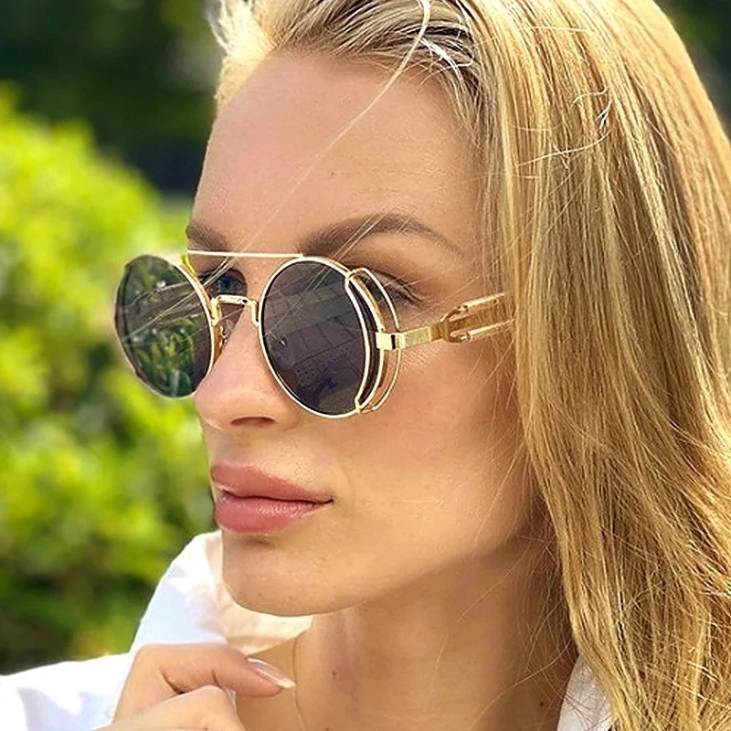 

Classy Round Steampunk Fashion Sunglasses For Women Vintage Steam Punk Designer Woman Sun Glasses