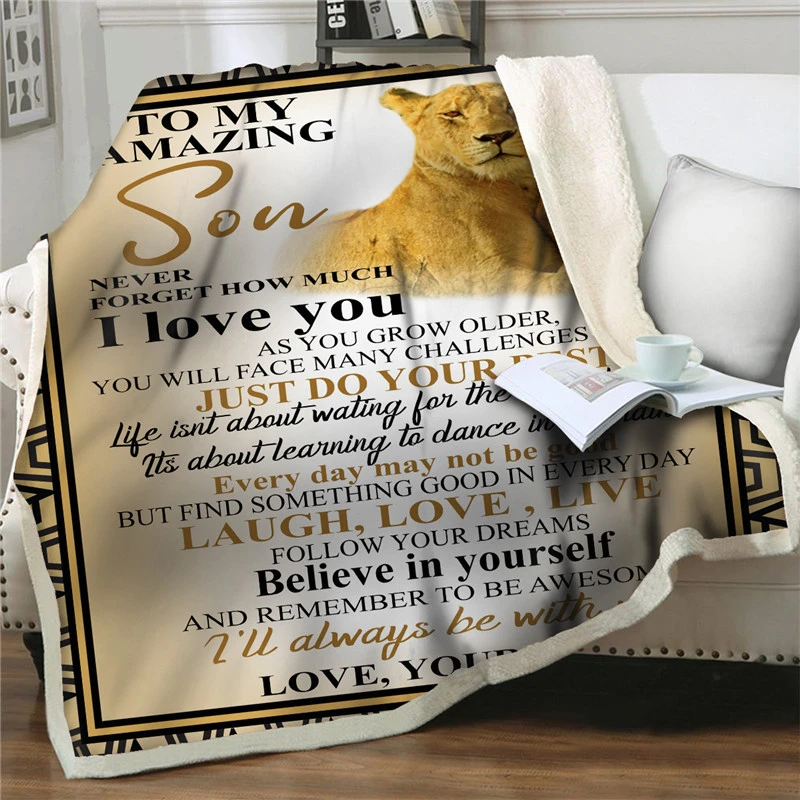 Letter To My Son 3D Printed Lion Series Throw Blanket Fleece Bedspread Sherpa Blanket Quilts Couch Cover Soft Warm Plush Blanket