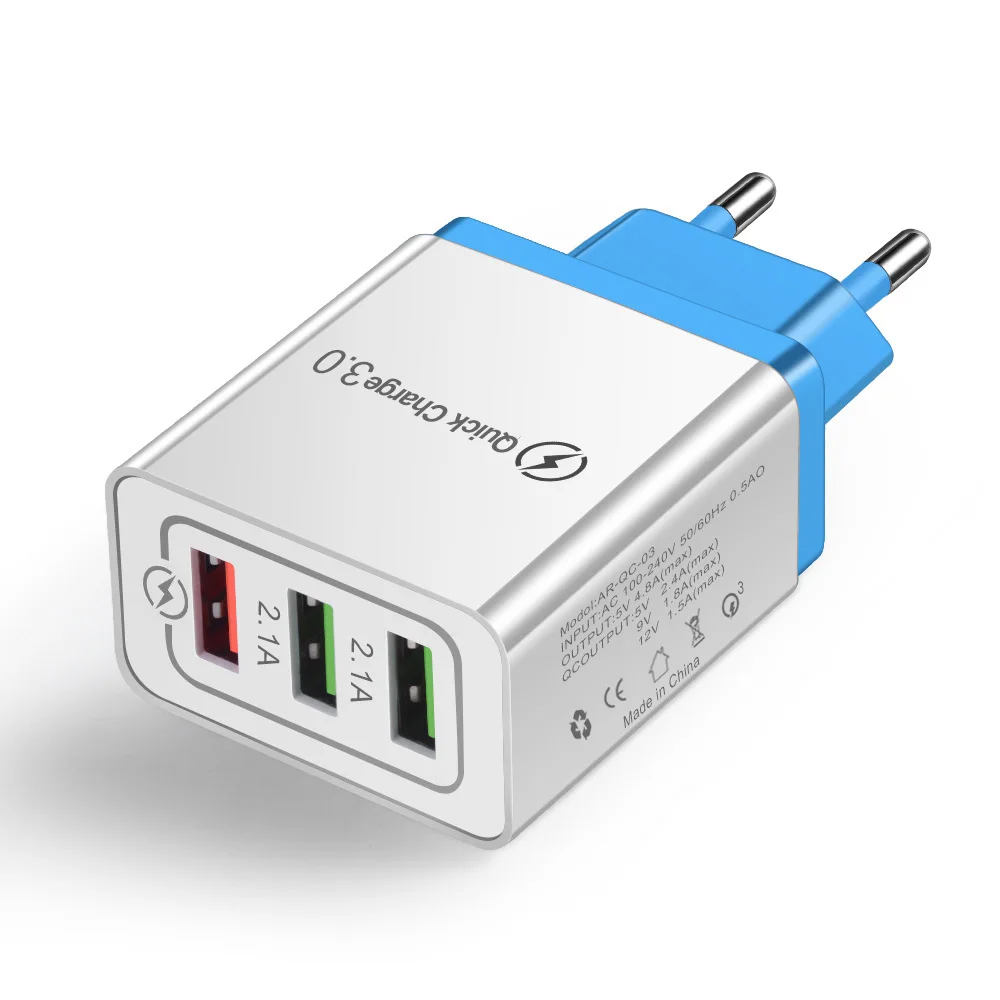 18 Вт QC 3,0 быстрое настенное зарядное устройство Usb для путешествий Быстрая зарядка 3,0 Мульти Usb зарядное устройство для мобильного телефона 3 порта EU US Plug портативное быстрое зарядное устройство - Тип штекера: EU Plug Blue