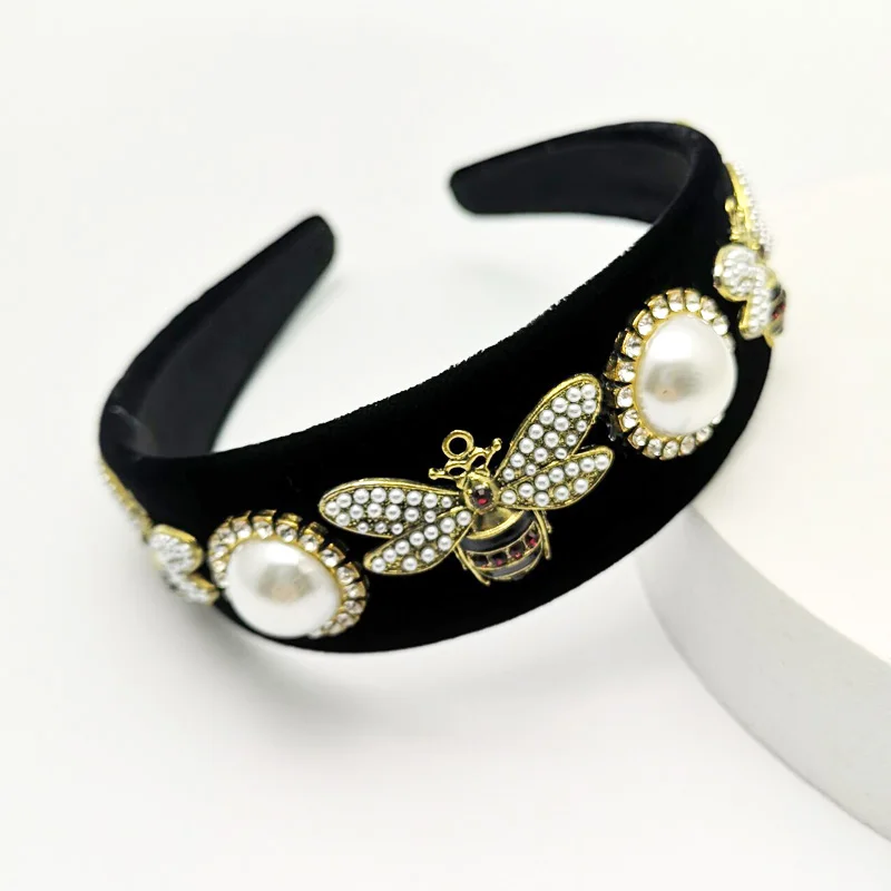Ретро черный бархат ободок для головы &quotПЧЕЛКА&quot лента волос женщин кружевные