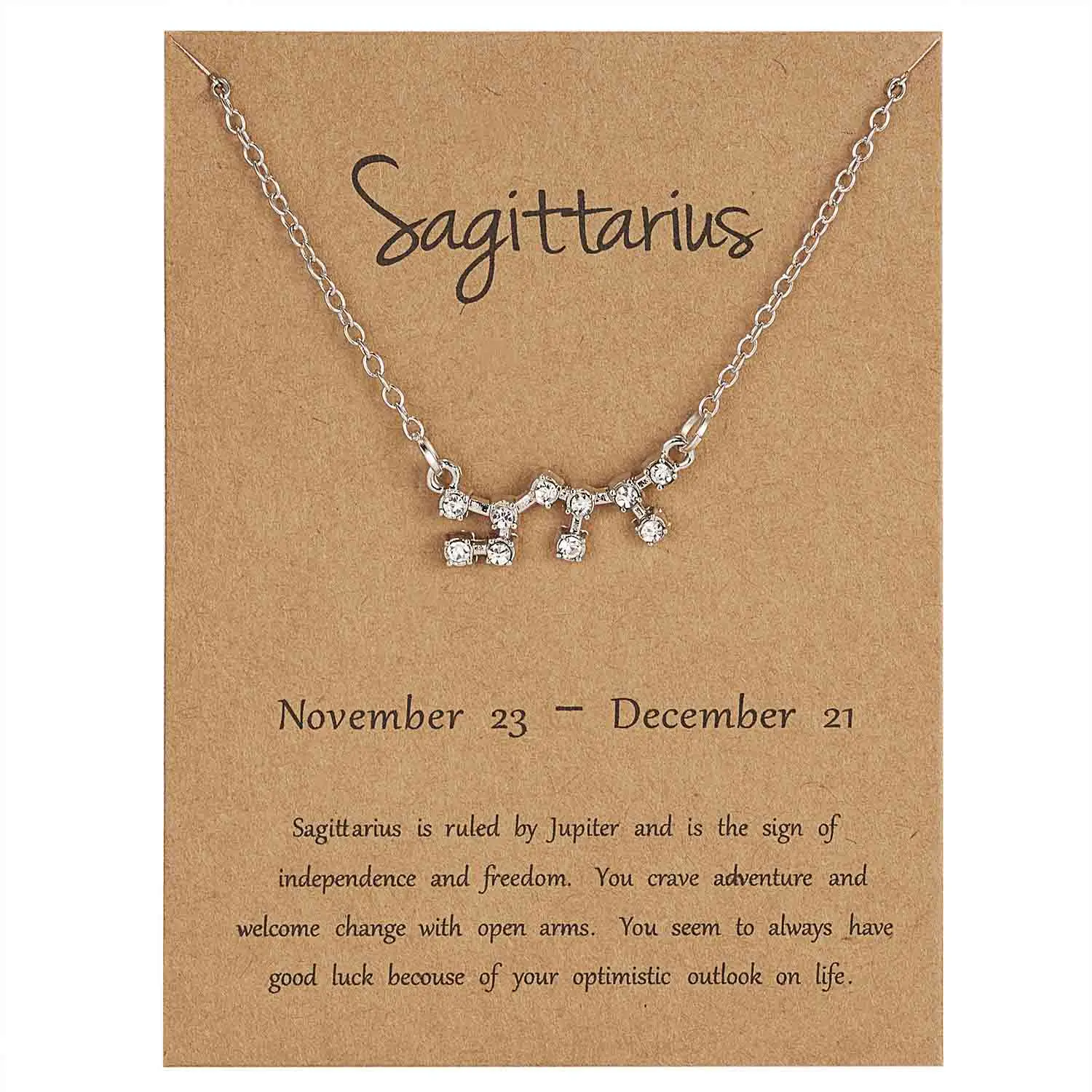 silver Sagittarius Rinhoo 12 Constellation Necklace Zodiac Sign necklace with Card Pendant Necklace charm Message Card Birthday Gift for Women Girl - Окраска металла: silver Sagittarius