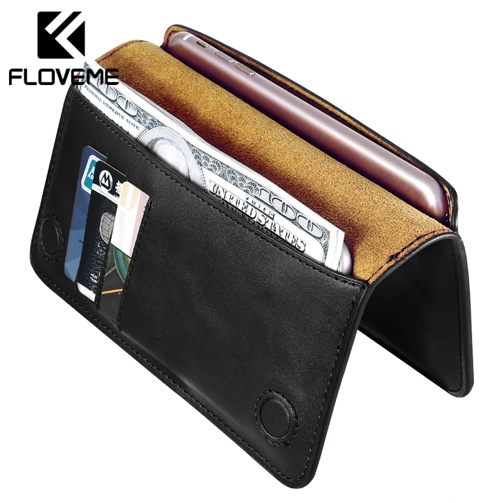 

FLOVEME Genuine Leather Case For iPhone 7 6 6S Plus For Samsung S6 S7 edge Huawei P9 P10 Plus Xiaomi Capa Flip Wallet Cover Bag