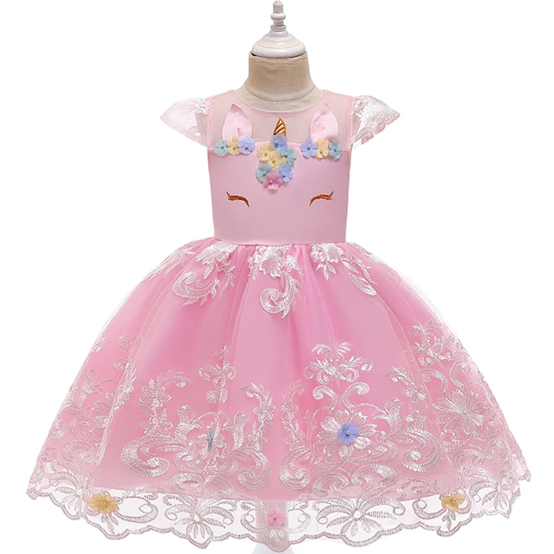 

Baby Girl Birthday Dress Rainbow Unicorn Dresses For Girls Pink Light Blue Children Casual Wear Little Girls Princess Dress