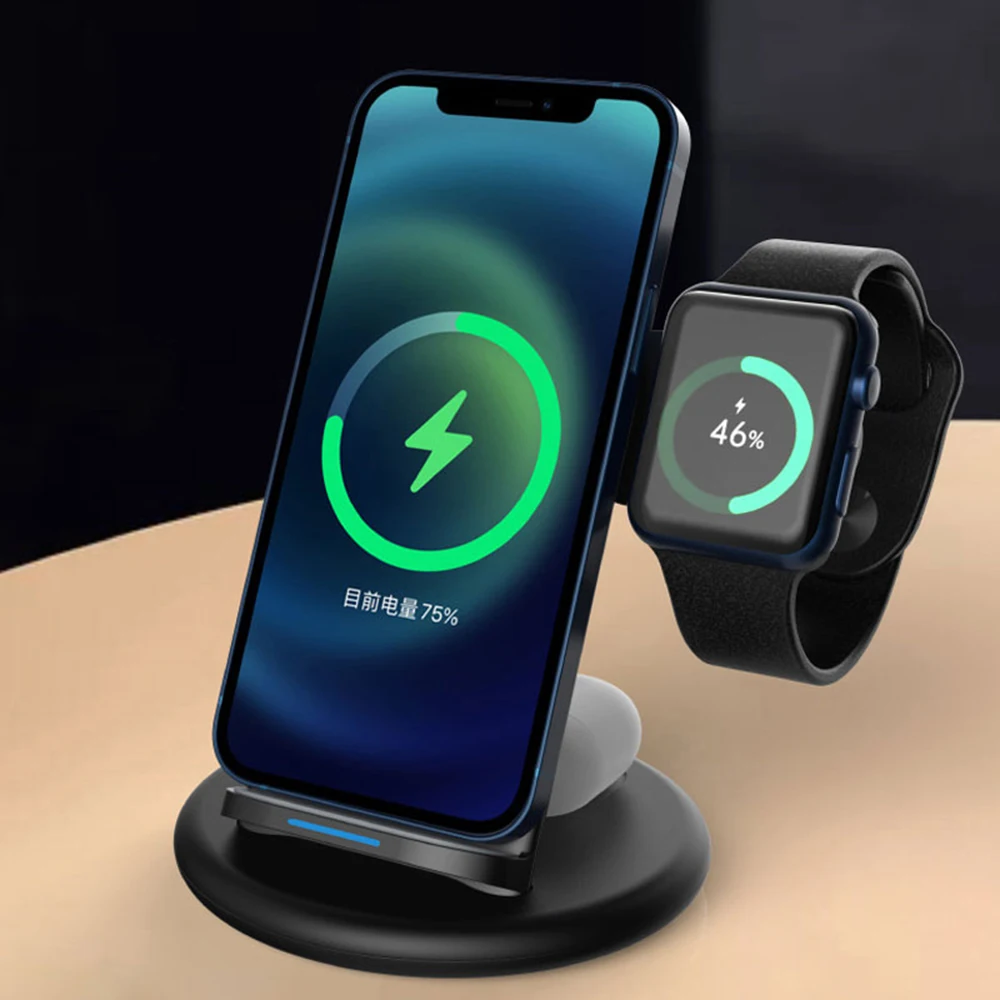 

3 in 1 Qi Wireless Charger Fast Charging Holder For iPhone 12 Pro 11 X iWatch For Galaxy Buds Samsung Watch Charger Dock Station
