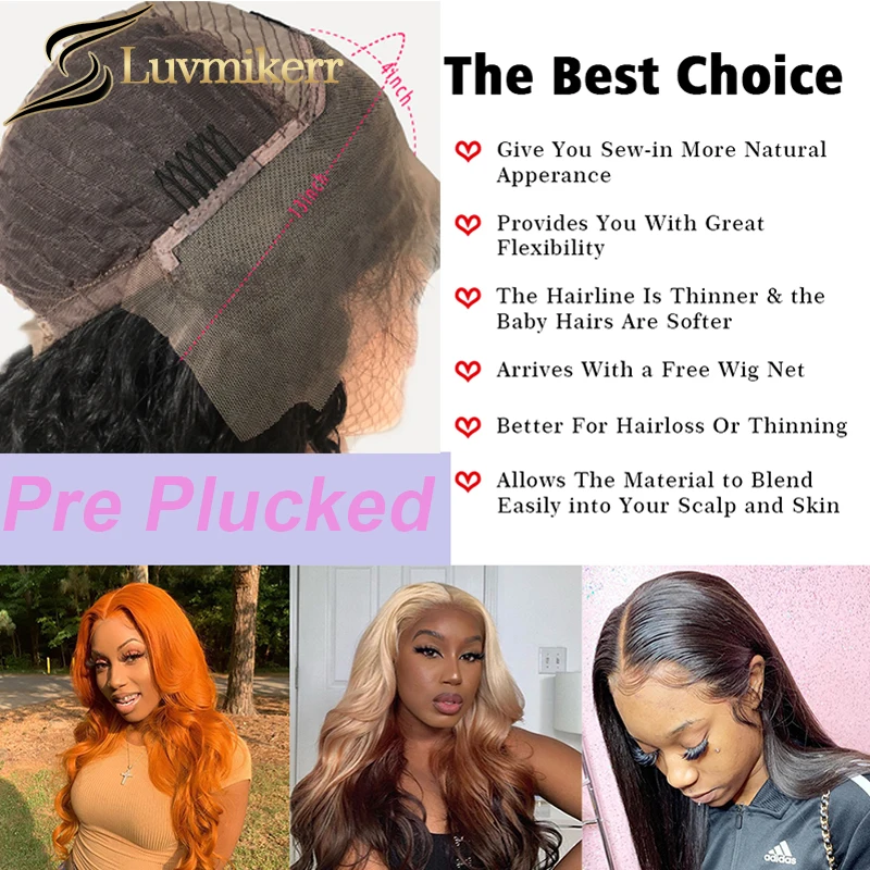 

Long Straight 13x4 Lace Frontal Wigs Glueless 30 Inch Full Pre Plucked HD Closure Human Hair Lace Front Wig For Women Baby Hair