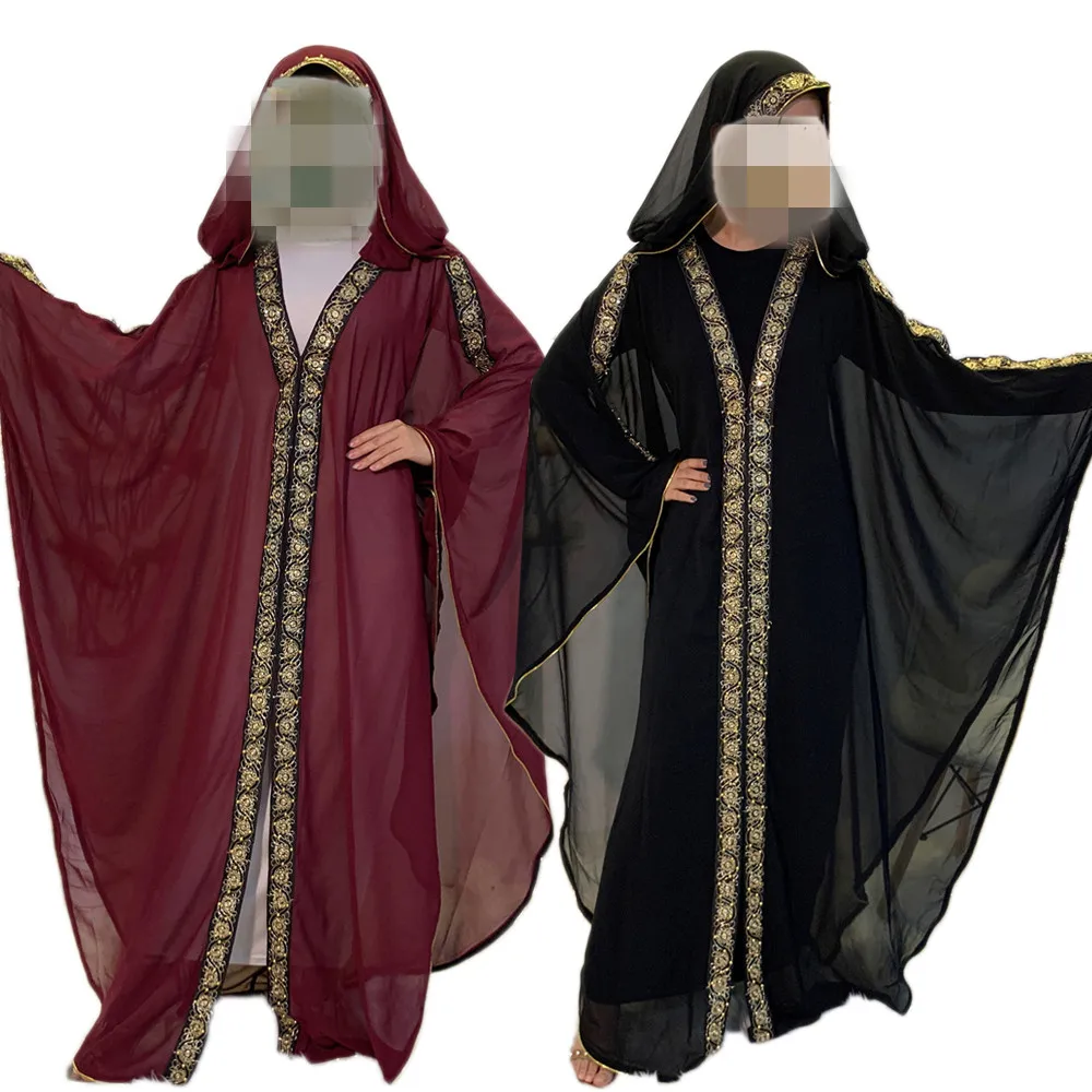 Женское длинное платье с капюшоном, шифоновое макси-платье с пайетками и бусинами, вечерние платья на Ближнем Востоке