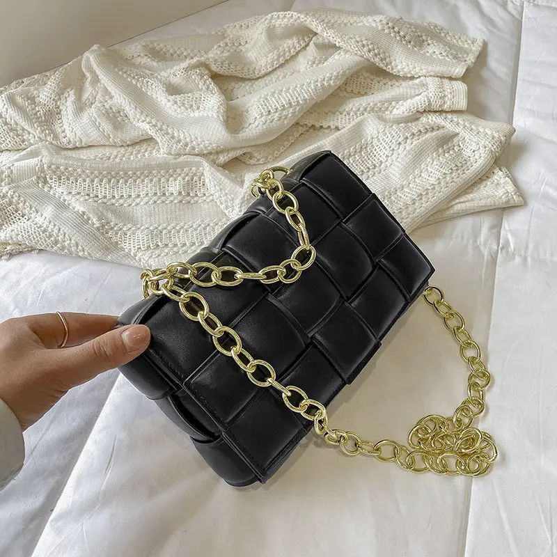

Female Bag 2021 New High Quality Thick Chain Bag Woven Shoulder Bag Wild Small Square Bag Large Capacity Messenger Bag