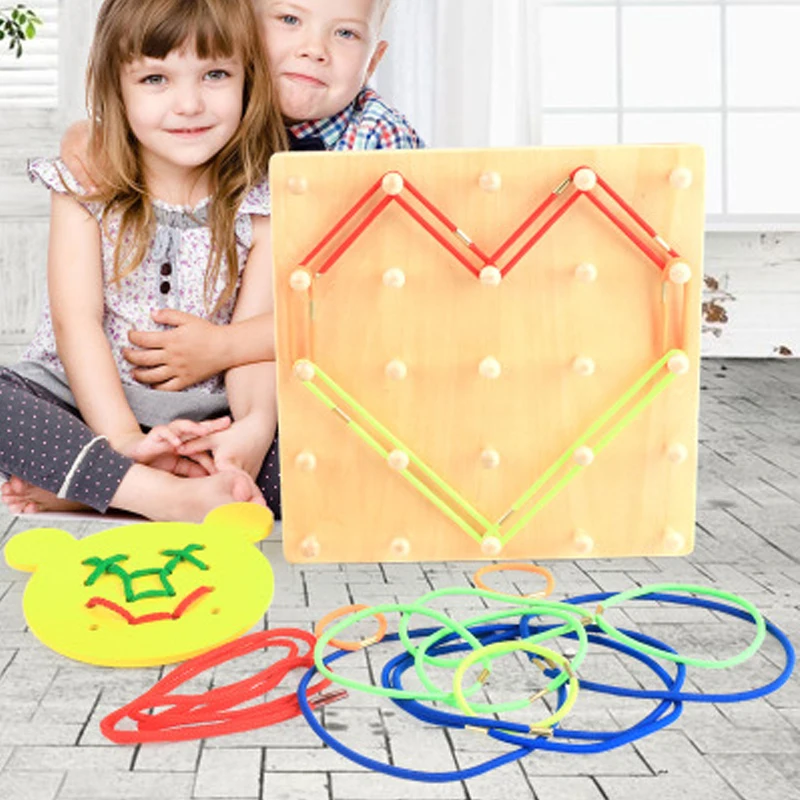 

Montessori Toys Educational Wooden Toys For Children Early Learning Materials Kids Intelligence Beads Buttons Lacing Board Toys