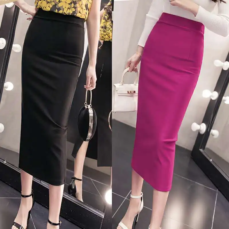 

2022 spring and autumn new fashion bag hip skirt slim slimming temperament split one-step skirt half-length long skirt female