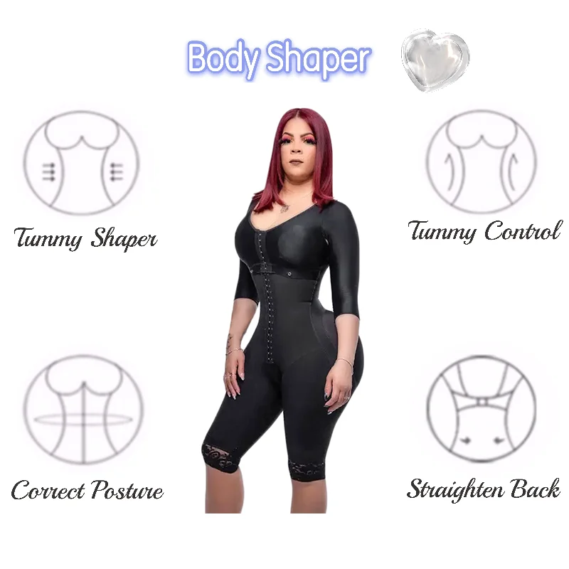 Fajas Reductoras Y Modeladoras Mujer Full Body Shaper Long Sleeve Pants Women Lace With Bracelet Tummy Waist Trainer  Bodysuit