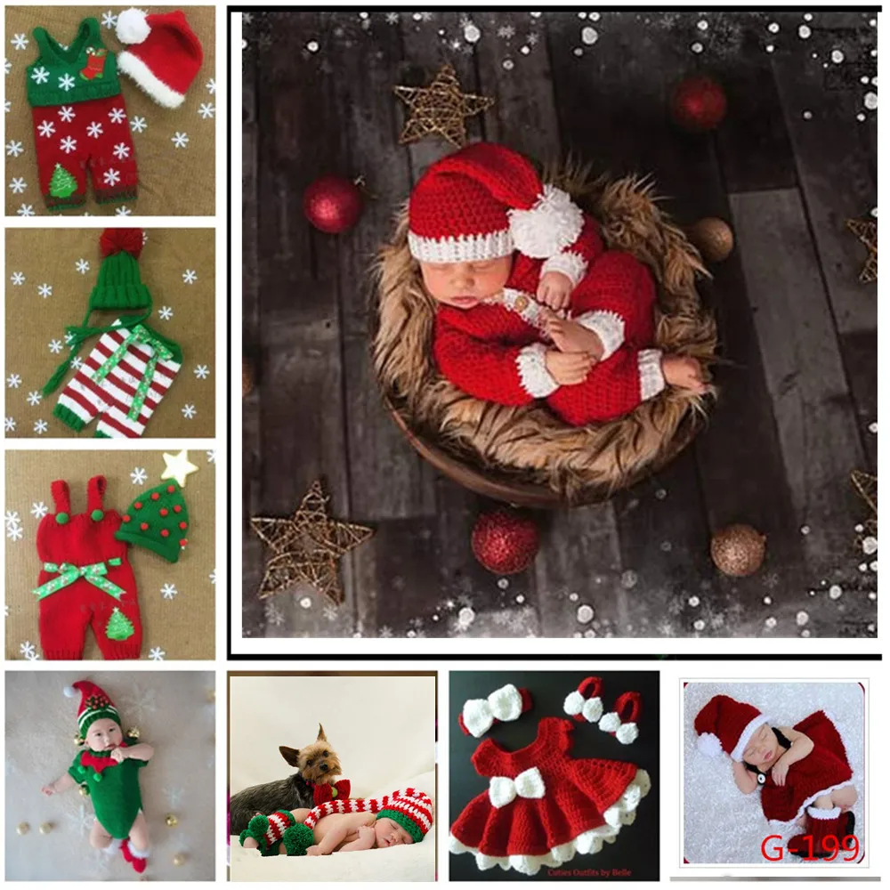 

Christmas Crochet Newborn Photography Props Knitted Studio Photo Shoot Accessories Accessories Baby Boys Girls Costume Clothes