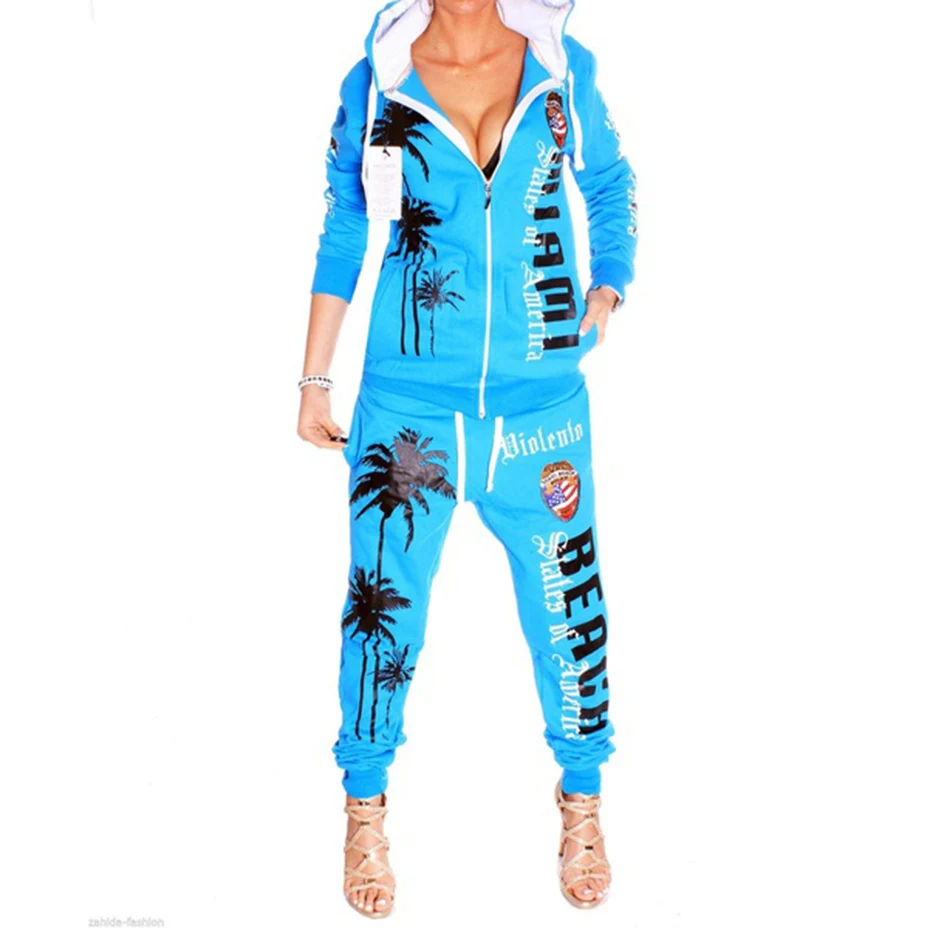 

ZOGAA Tracksuit Women Two Pieces Set Outwear Sweatsuit Casual Printed Long Sleeve Zipper Sweatshirt + Long Pants Womens Sets