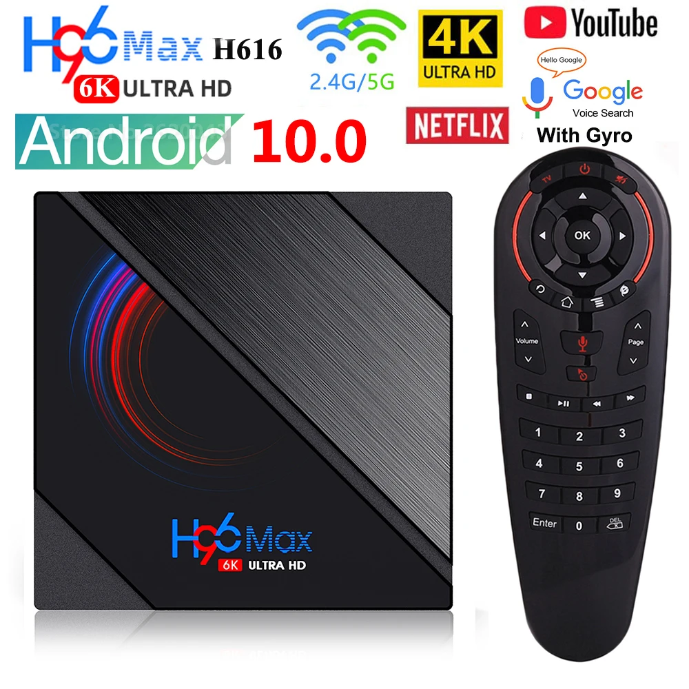Smart TV Box Android 10 0 H96 max H616 Четырехъядерный 4 ГБ 32 64 Гб HD 6K 2 4G 5G WiFi BT Media Player|ТВ-приставки и